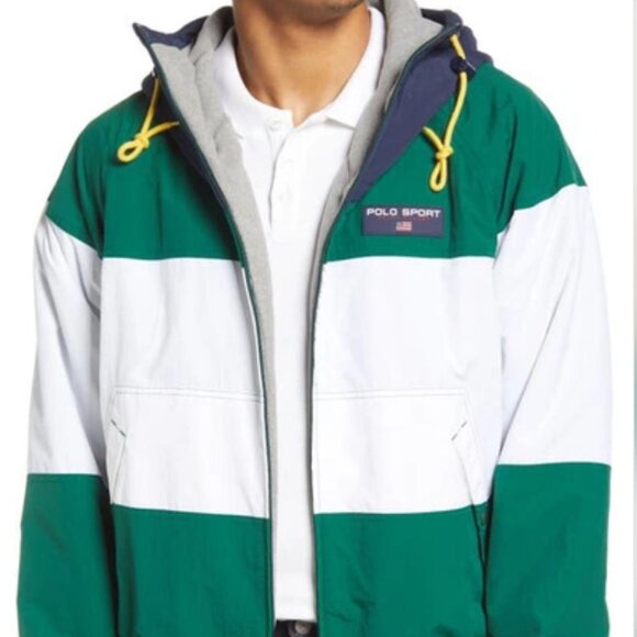Polo Sport Fleece-lined Jacket In White/cruise Nvy/forest (size Sm) - Picture 4 of 7